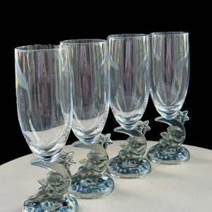 Set of 4 Vintage Angel Cherub Stem Champagne Glass Goblet "Fashion Stem" Made in Japan