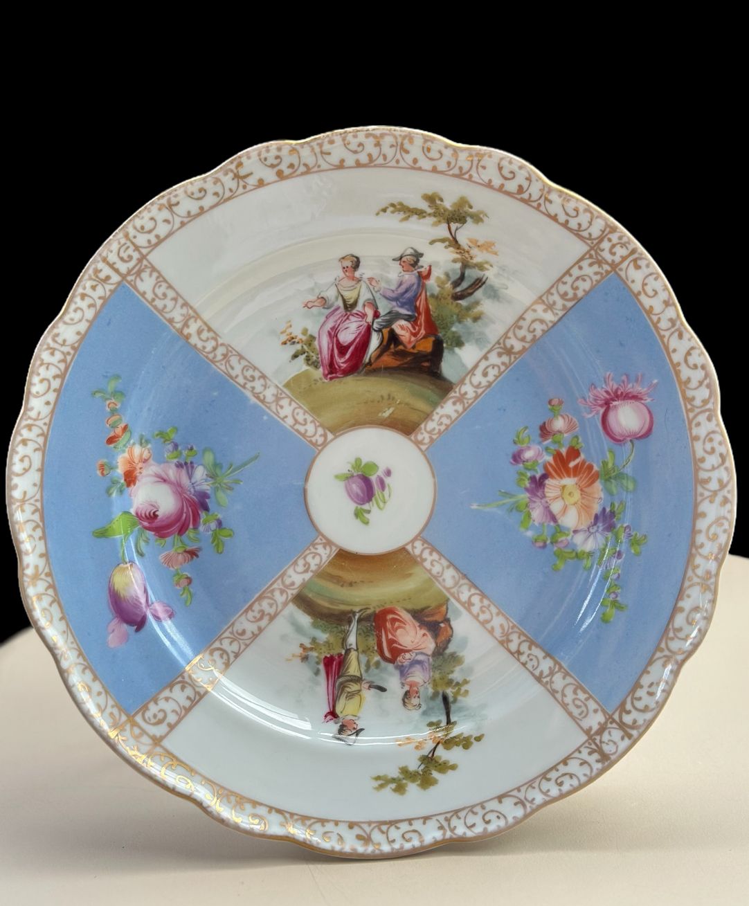 Antique Schlesische Porzellanfabrik Plate 19th-century German Gallant Scene