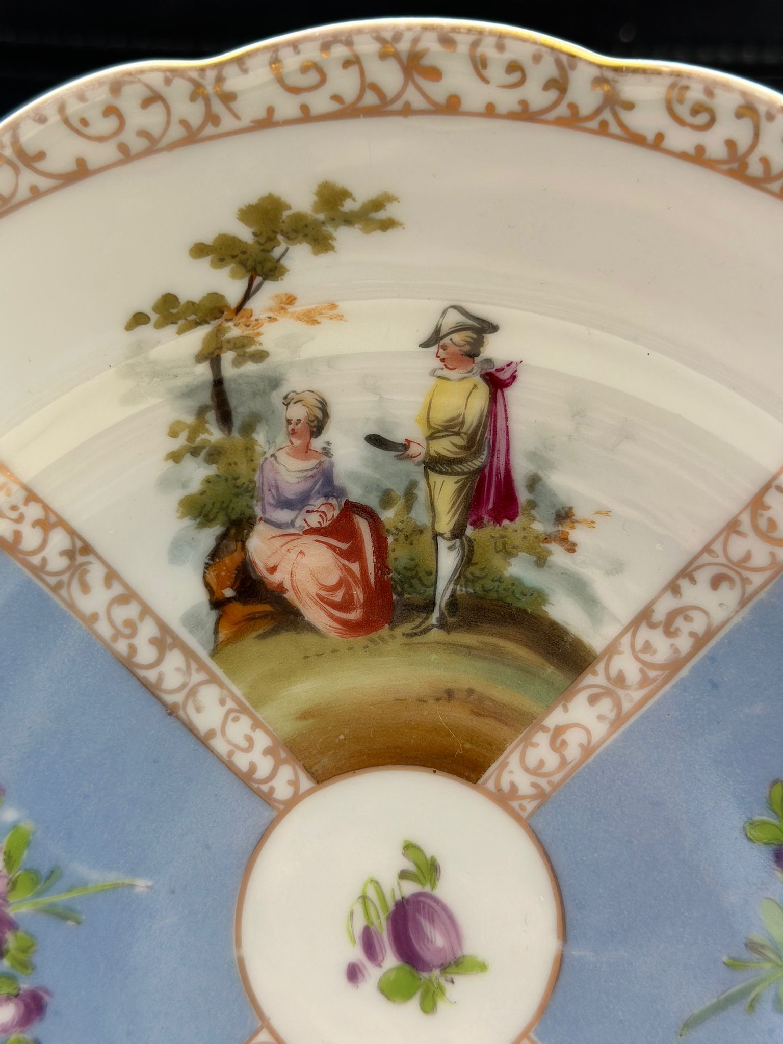 Antique Schlesische Porzellanfabrik Plate 19th-century German Gallant Scene - Image 2