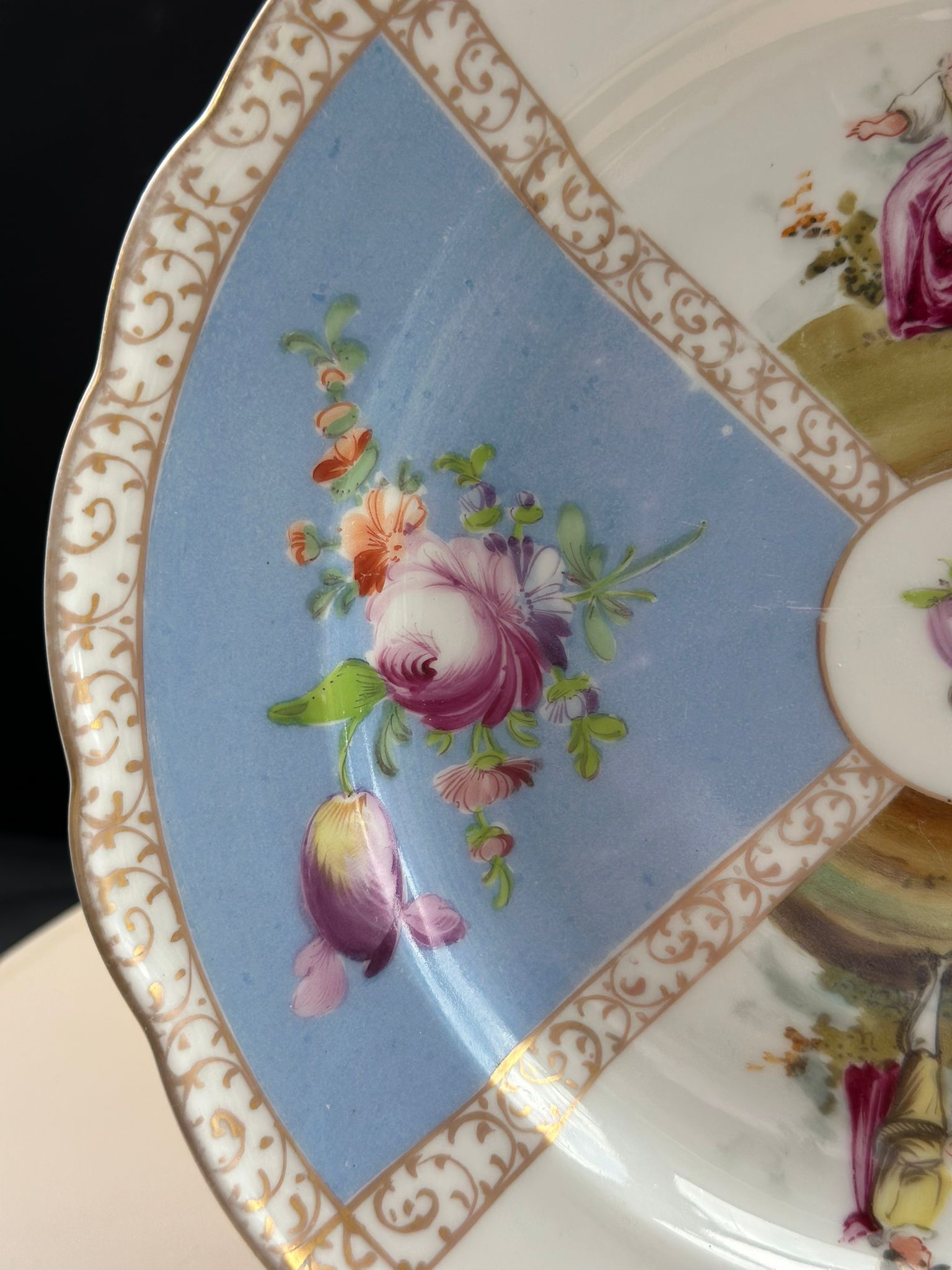 Antique Schlesische Porzellanfabrik Plate 19th-century German Gallant Scene - Image 4