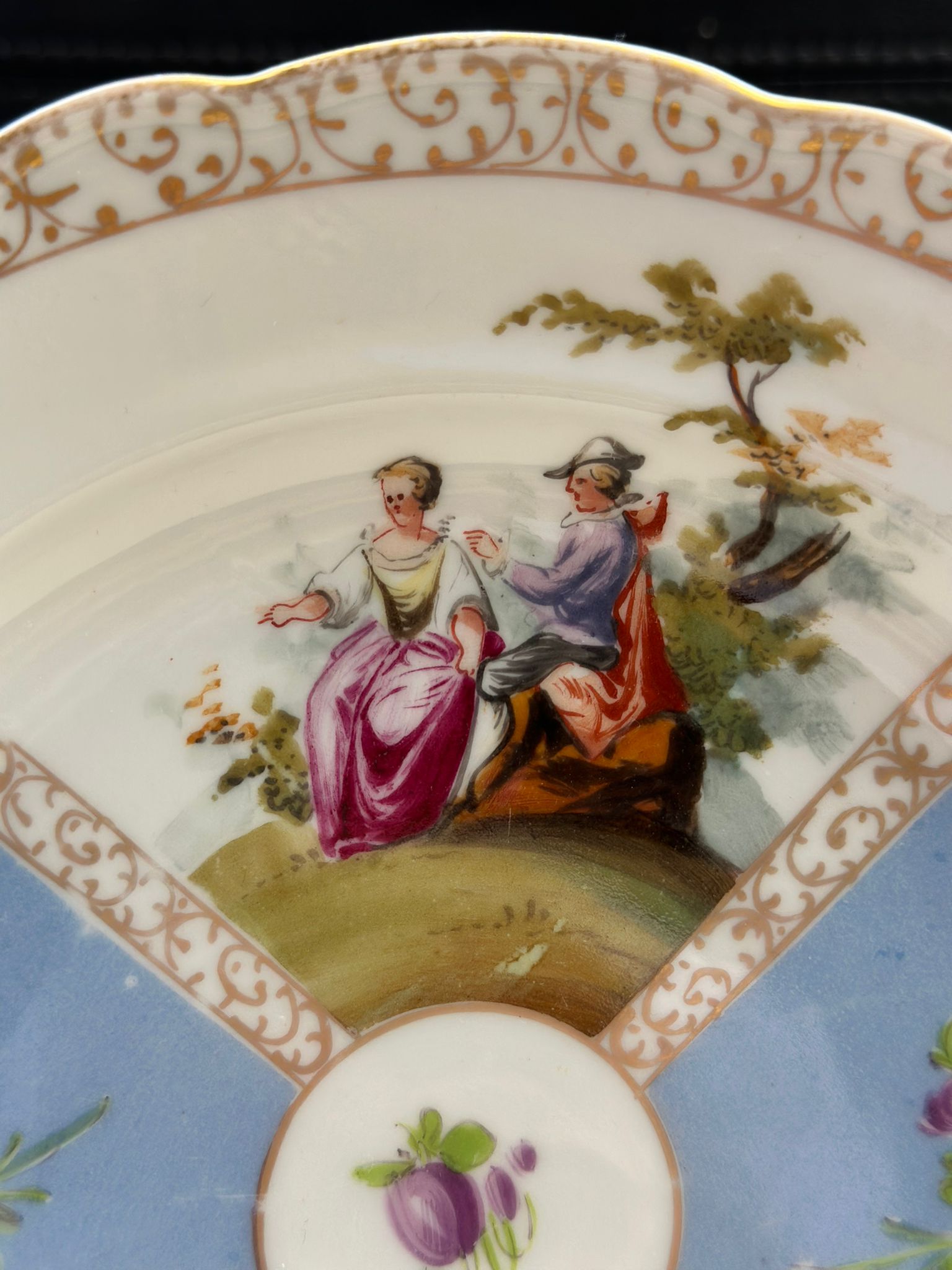 Antique Schlesische Porzellanfabrik Plate 19th-century German Gallant Scene - Image 3