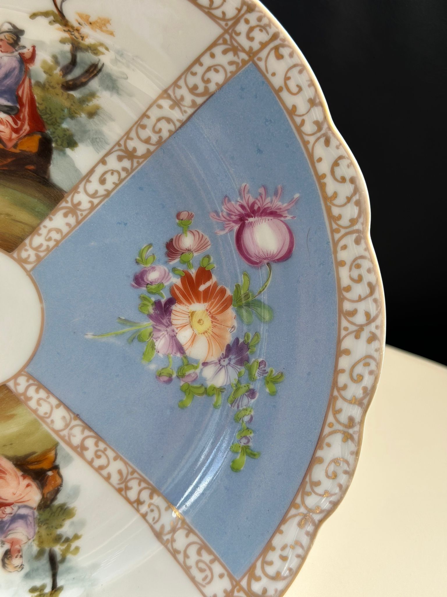 Antique Schlesische Porzellanfabrik Plate 19th-century German Gallant Scene - Image 5