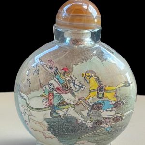 Vintage Chinese Inside-Painted Glass Snuff Bottle Warrior & Horse Battle Scene