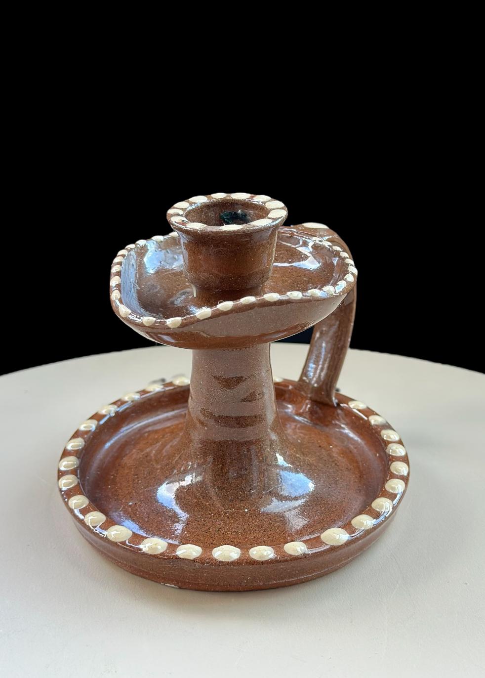 Vintage Hand-Painted Rustic Ceramic Candle Holder