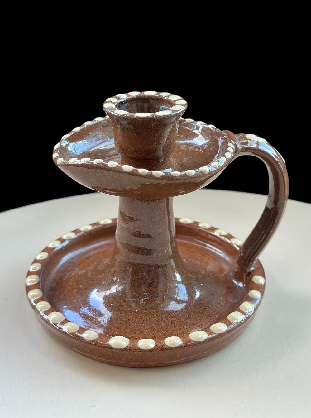 Vintage Hand-Painted Rustic Ceramic Candle Holder - Image 4