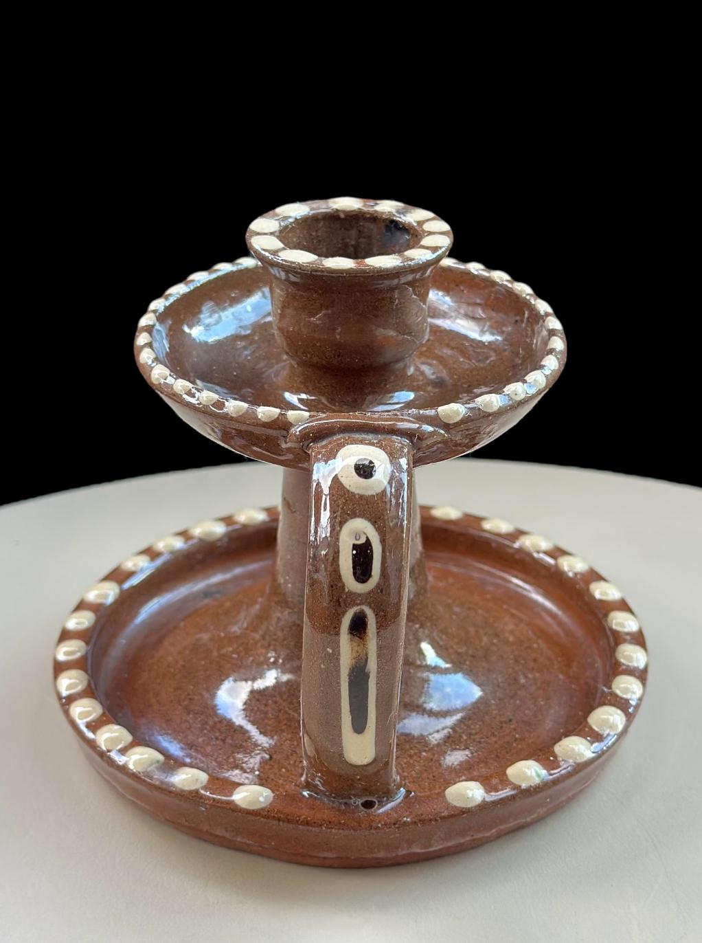 Vintage Hand-Painted Rustic Ceramic Candle Holder - Image 5