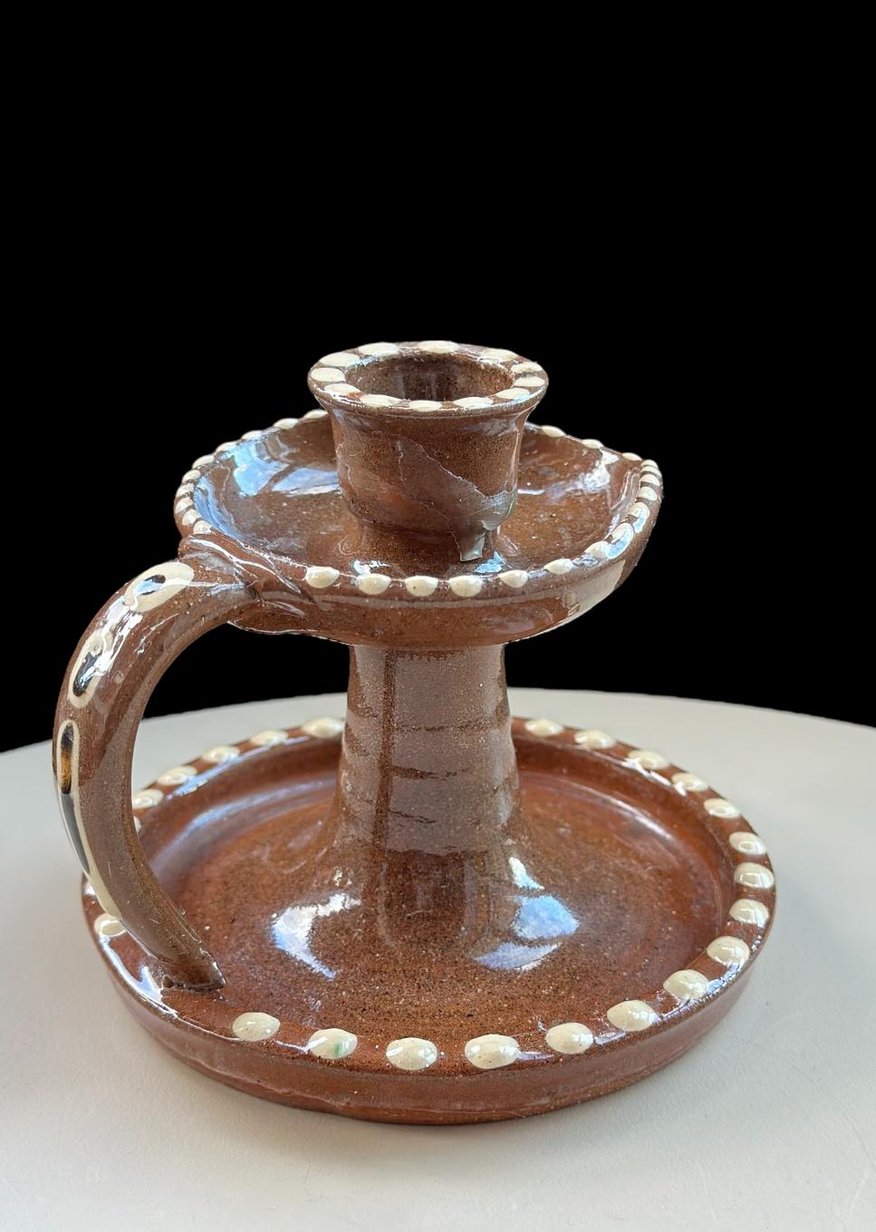 Vintage Hand-Painted Rustic Ceramic Candle Holder - Image 2