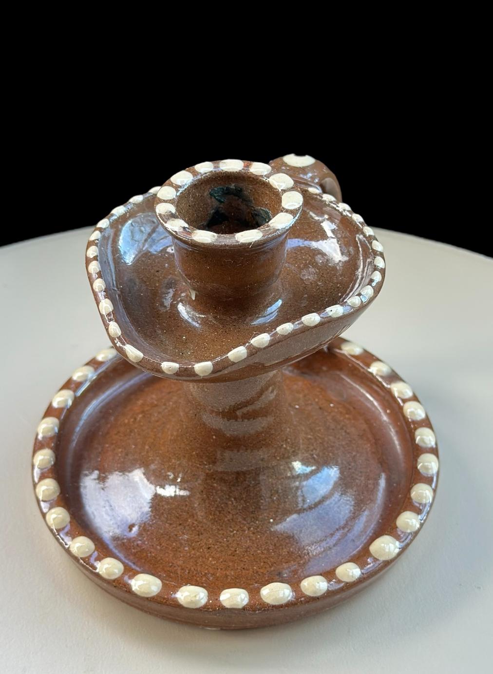 Vintage Hand-Painted Rustic Ceramic Candle Holder - Image 3