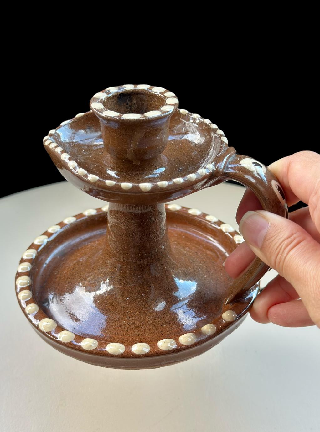 Vintage Hand-Painted Rustic Ceramic Candle Holder - Image 9