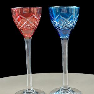 Set of 2 Vintage Val Saint Lambert Liqueur Crystal Glasses / Sherry Glasses