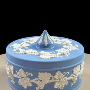 Wedgwood Jasperware Lidded Large Pot / Box Blue with White Bas-Relief