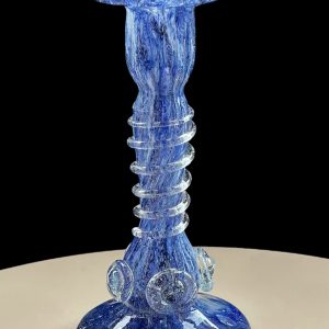 Art Glass Blue Candle Stick Holder Murano Style Tall 17cm
