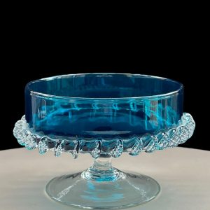 Turquoise Art Glass Pedestal Bowl Murano Style Decorative Dish