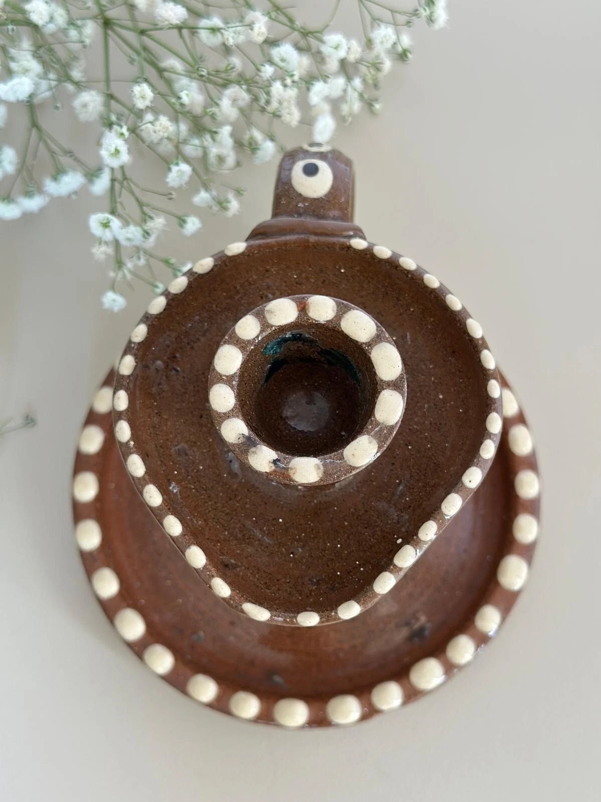 Vintage Hand-Painted Rustic Ceramic Candle Holder - Image 7