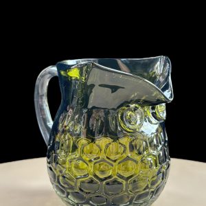 Art Glass Green Honeycomb Owl Jug 10cm Tall