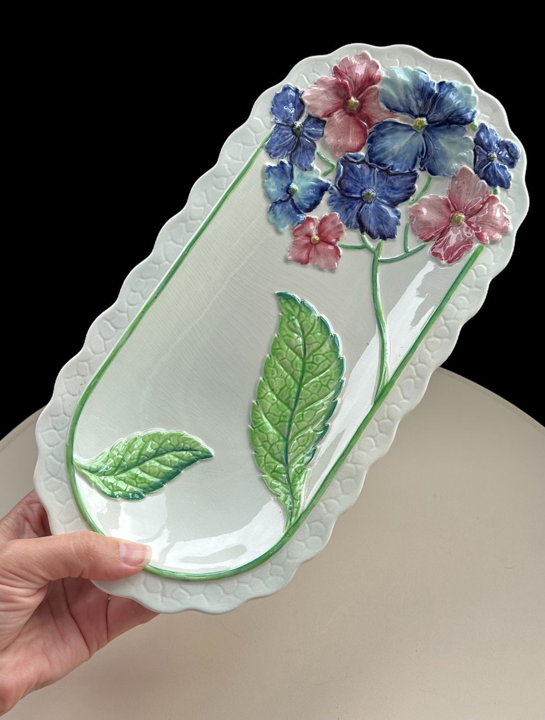 Carlton Ware Embossed Blue Hydrangea platter sandwich plate - Image 2