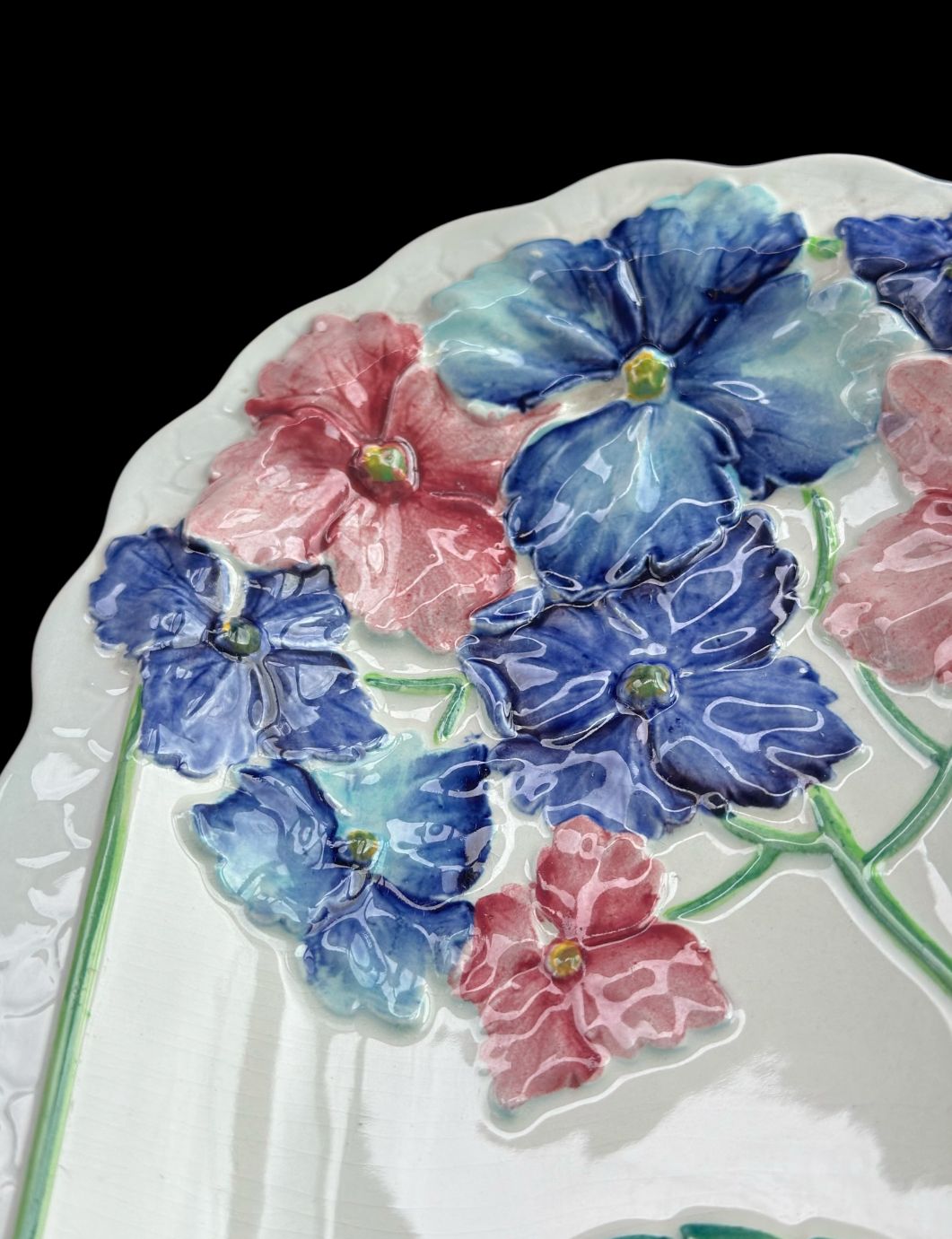 Carlton Ware Embossed Blue Hydrangea platter sandwich plate - Image 3