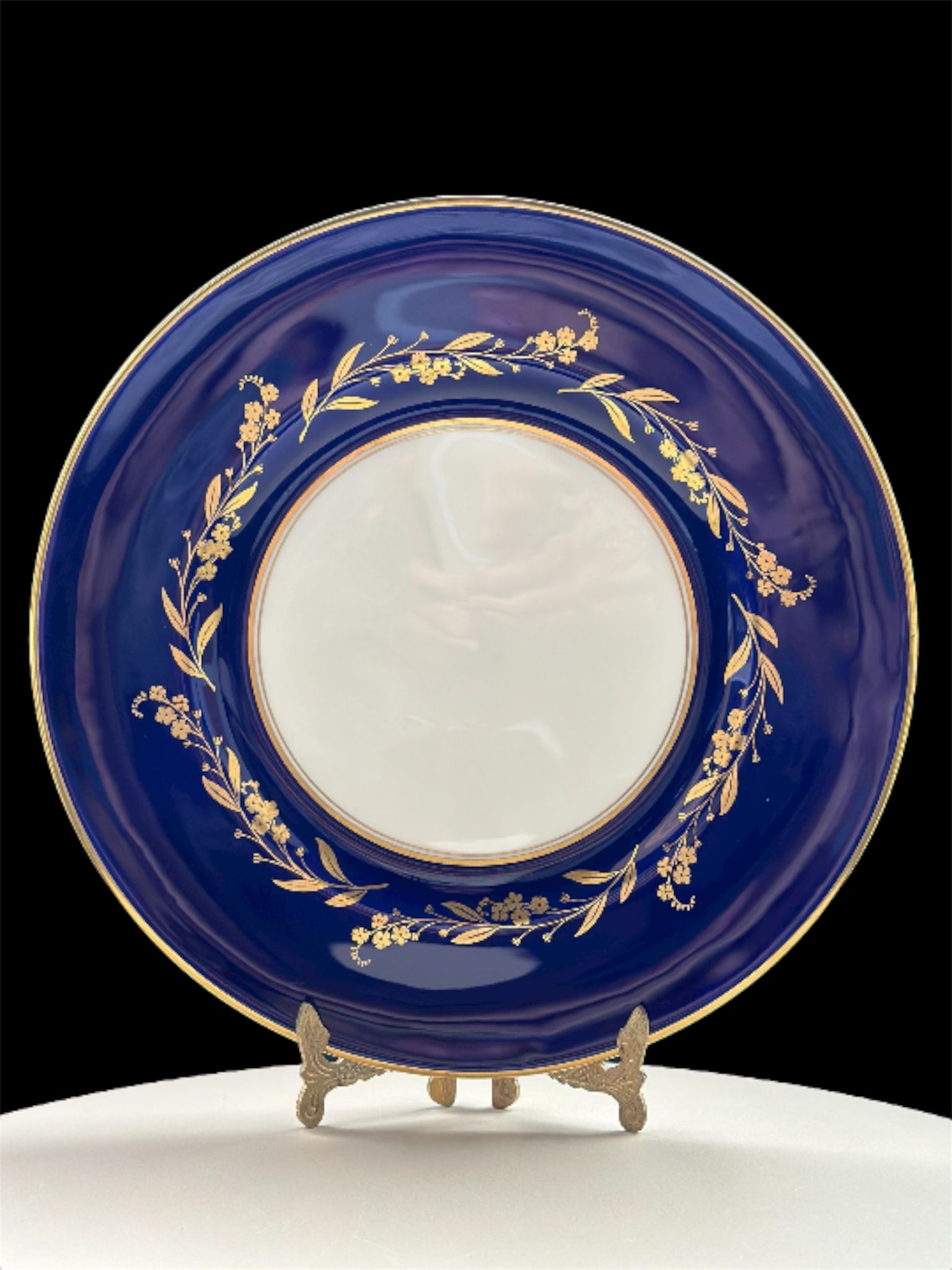 Royal Worcester Cobalt Blue & Gold Floral Dinner Plate