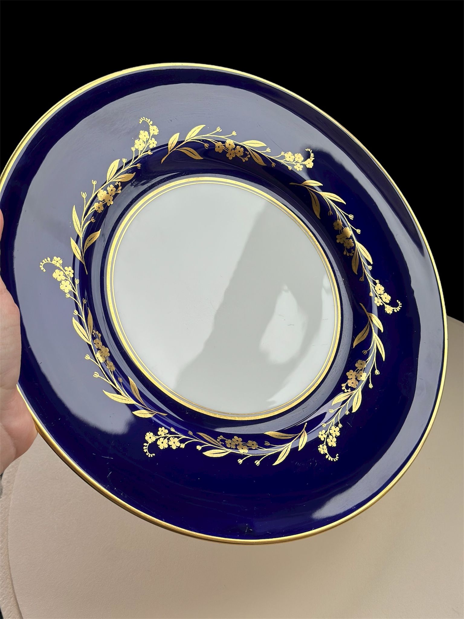 Royal Worcester Cobalt Blue & Gold Floral Dinner Plate - Image 2