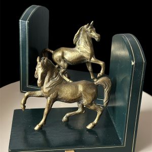 Vintage Liberty of London Brass Horse Bookends Genuine Leather Bases, Made in Italy