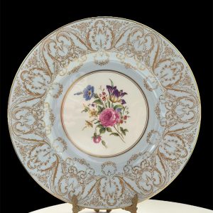 Royal Worcester Dinner Plate 27 cm Floral Centre, Light Blue & Gold Trim