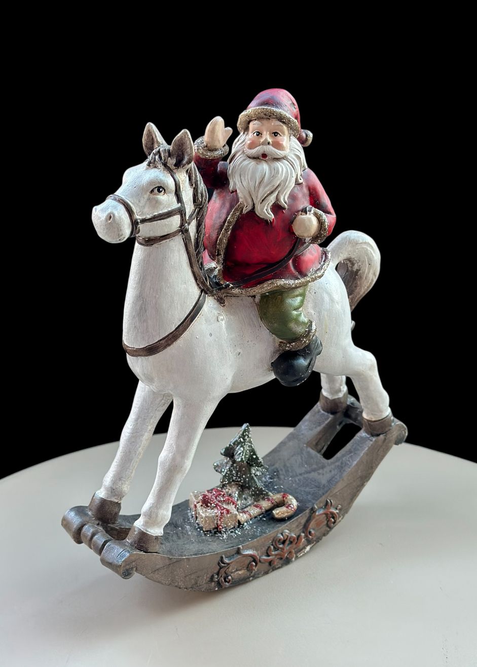 Vintage Santa Claus on Rocking Horse Figurine