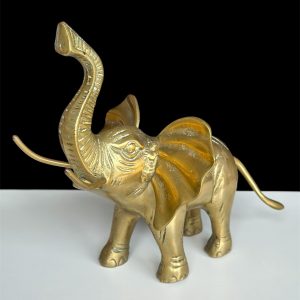 Vintage Brass Elephant Statue – 22cm Majestic Trunk Up Figurine – Heavy Mid-Cent