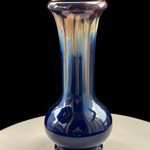 Vintage Belgian Art Pottery Vase - Cobalt Blue Drip Glaze - 25cm