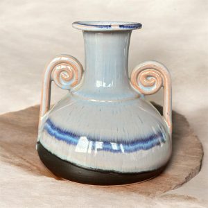 Vintage Mid-Century Modern Studio Pottery Vase - Blue & White Drip Glaze - 12cm