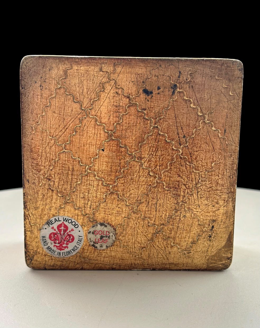Vintage Florentine Wooden Box – Hand-Applied Gold Leaf & Leonardo da Vinci Art - Image 3