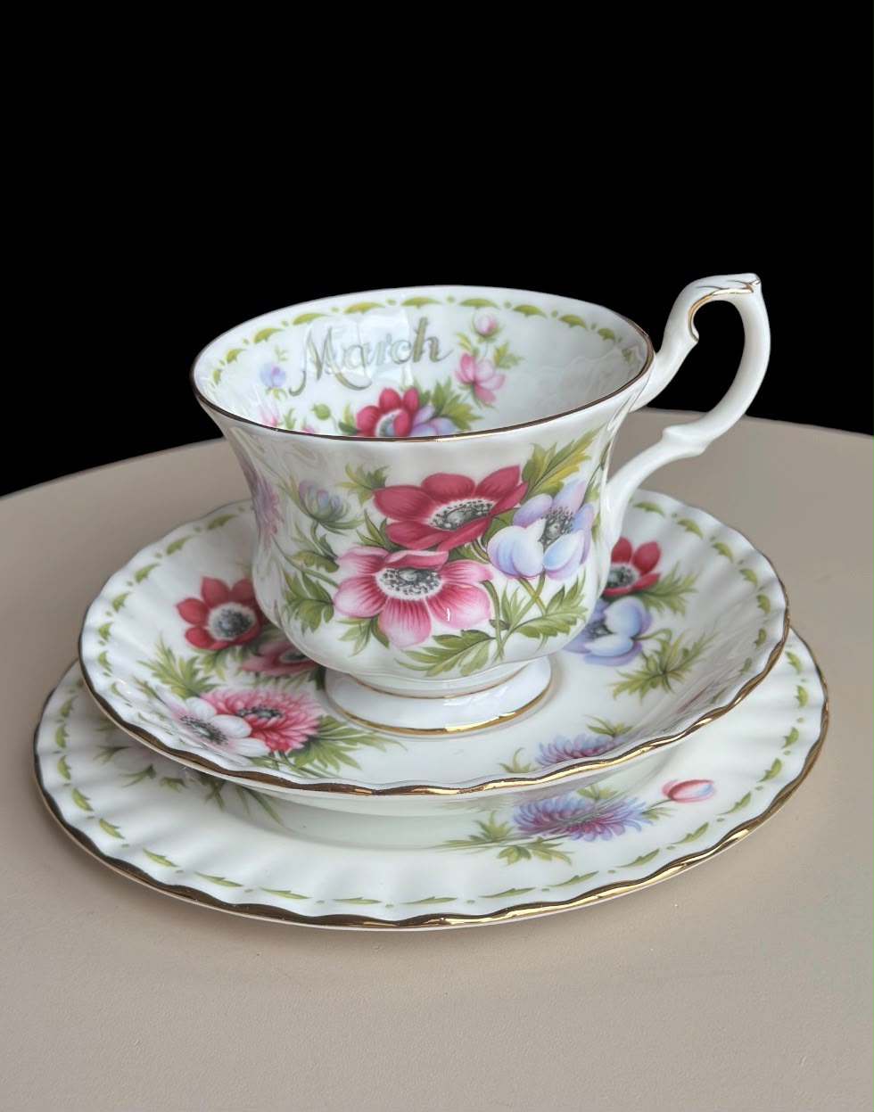 Royal Albert Vintage March Flower of the Month Tea Trio Cup Saucer Plate 3-Piece